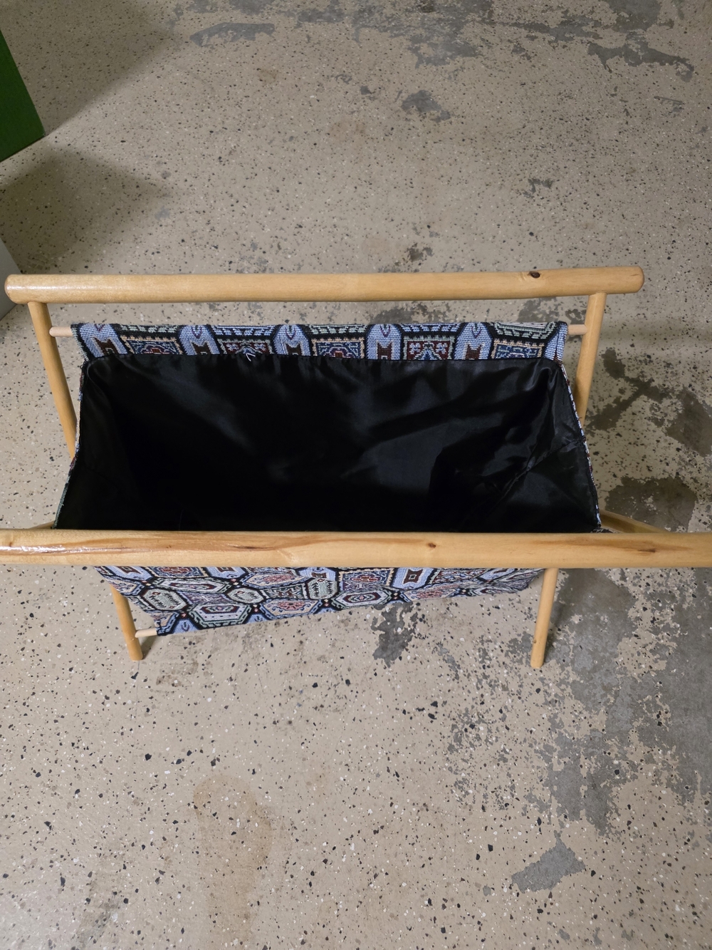 Wood Frame Magazine Rack with Blue Patterned Fabric - Picture 2 of 6